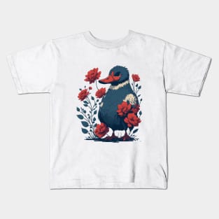 Duck With Red Flowers Kids T-Shirt